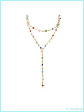 Long Layered Rhinestone Beaded Chain Necklace Women Adjustable Festival Jewelry